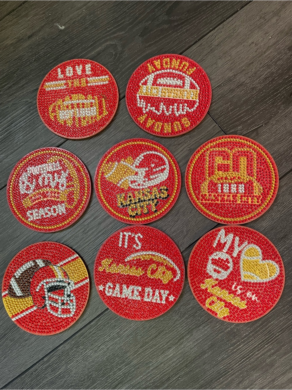 Kansa City Chiefs Football-Themed Sequin Coasters - Set of 8